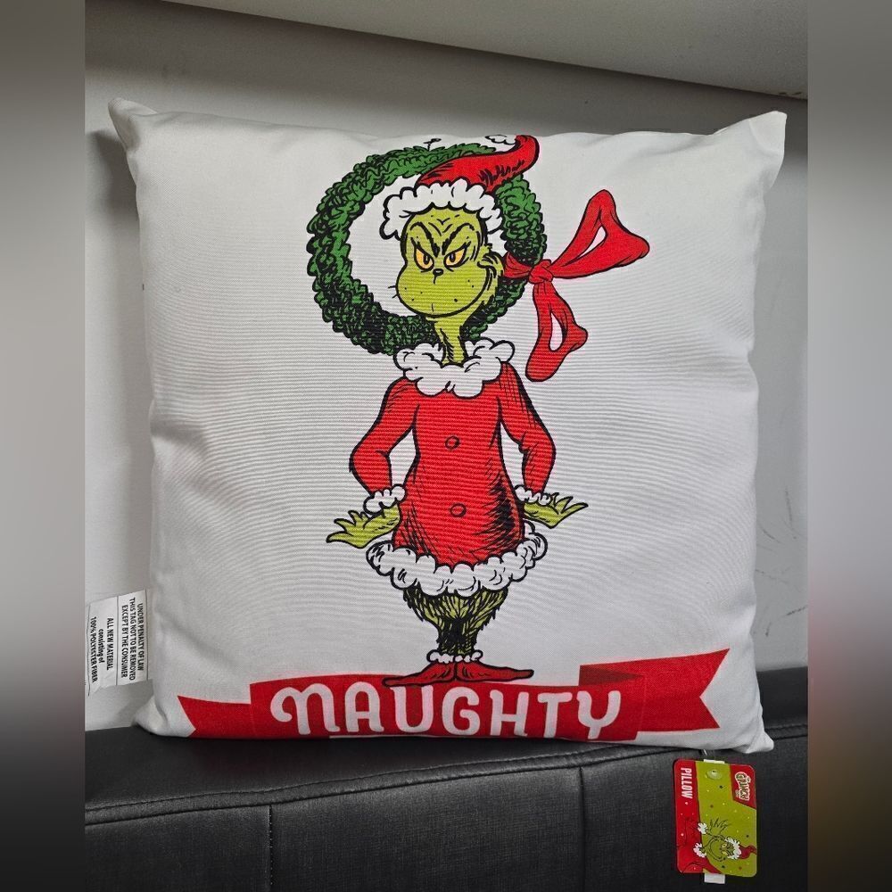 Nwt The Grinch Naughty Nice Reversible Holiday Christmas Pillow